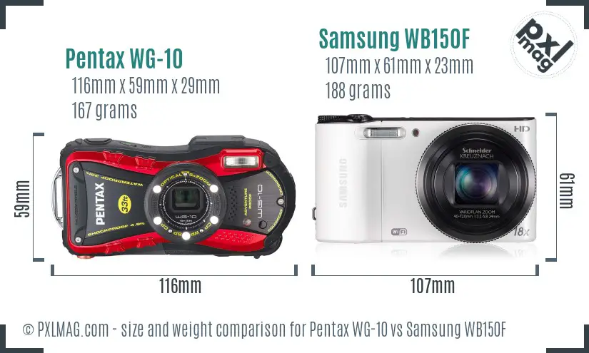 Pentax WG-10 vs Samsung WB150F size comparison