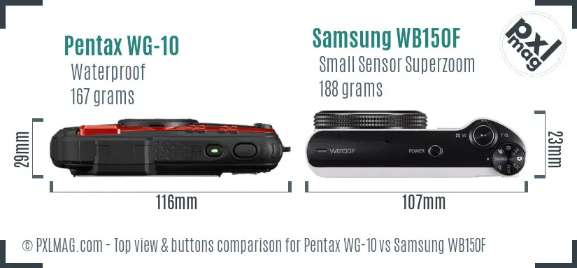 Pentax WG-10 vs Samsung WB150F top view buttons comparison