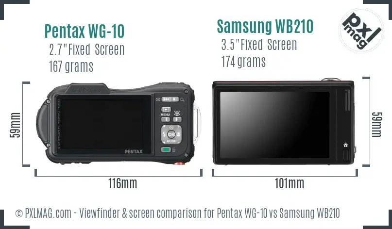 Pentax WG-10 vs Samsung WB210 Screen and Viewfinder comparison