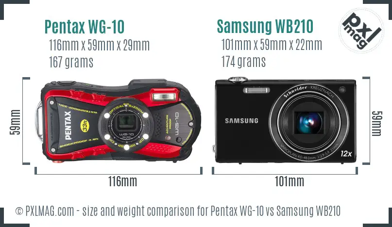 Pentax WG-10 vs Samsung WB210 size comparison