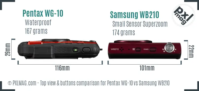 Pentax WG-10 vs Samsung WB210 top view buttons comparison