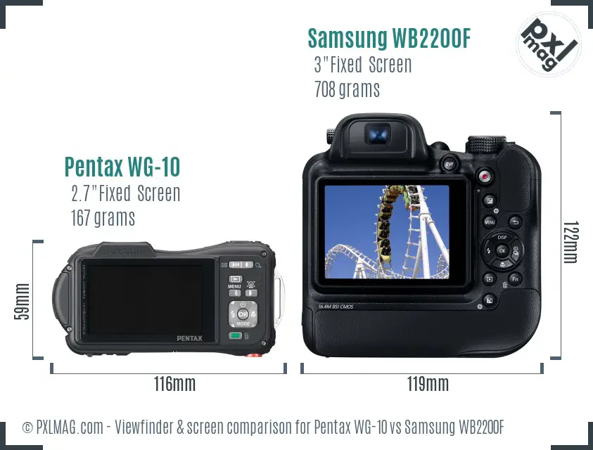 Pentax WG-10 vs Samsung WB2200F Screen and Viewfinder comparison