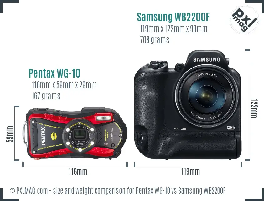 Pentax WG-10 vs Samsung WB2200F size comparison