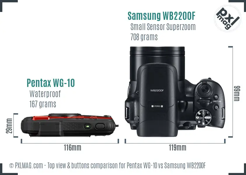 Pentax WG-10 vs Samsung WB2200F top view buttons comparison