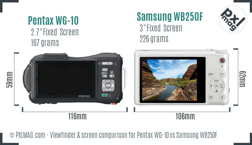 Pentax WG-10 vs Samsung WB250F Screen and Viewfinder comparison