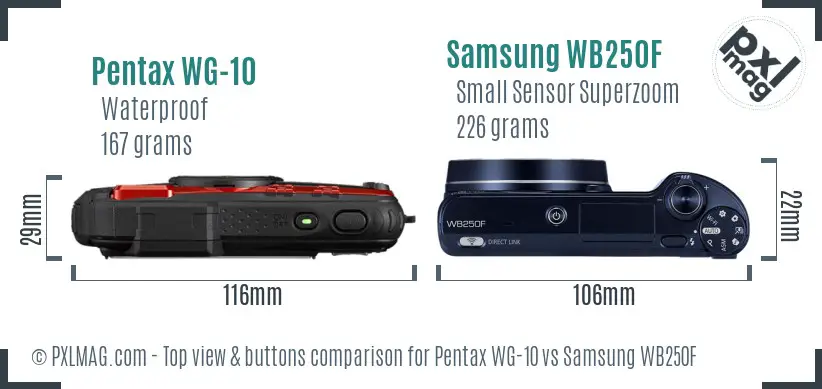Pentax WG-10 vs Samsung WB250F top view buttons comparison