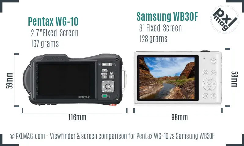 Pentax WG-10 vs Samsung WB30F Screen and Viewfinder comparison