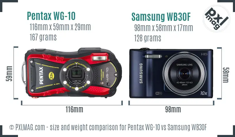 Pentax WG-10 vs Samsung WB30F size comparison