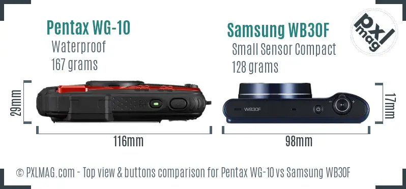 Pentax WG-10 vs Samsung WB30F top view buttons comparison