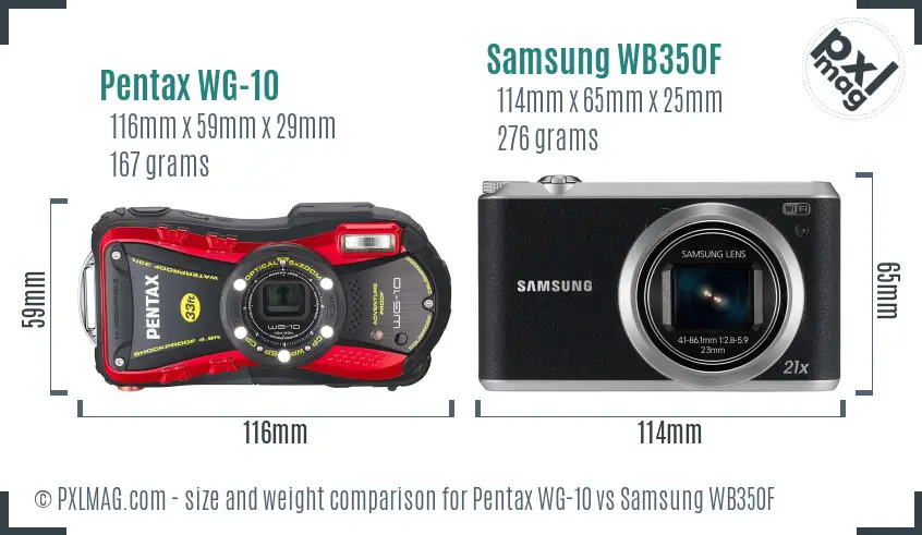 Pentax WG-10 vs Samsung WB350F size comparison