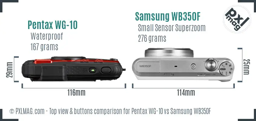 Pentax WG-10 vs Samsung WB350F top view buttons comparison