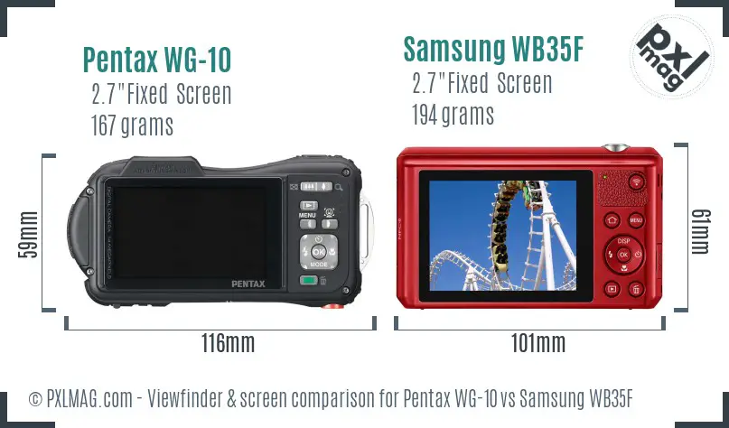 Pentax WG-10 vs Samsung WB35F Screen and Viewfinder comparison