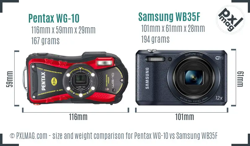 Pentax WG-10 vs Samsung WB35F size comparison