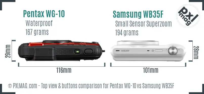 Pentax WG-10 vs Samsung WB35F top view buttons comparison