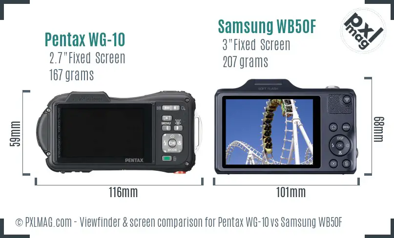 Pentax WG-10 vs Samsung WB50F Screen and Viewfinder comparison