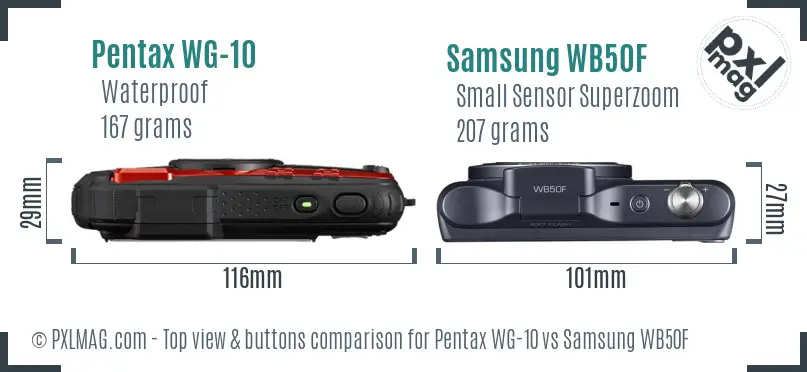 Pentax WG-10 vs Samsung WB50F top view buttons comparison