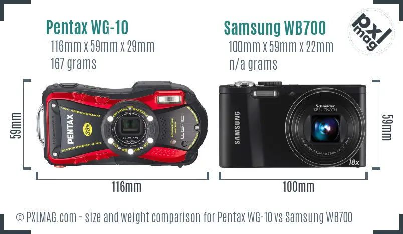 Pentax WG-10 vs Samsung WB700 size comparison