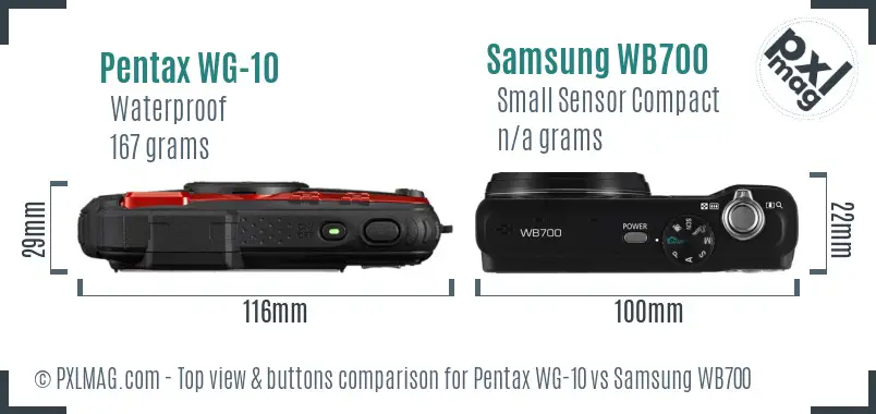 Pentax WG-10 vs Samsung WB700 top view buttons comparison