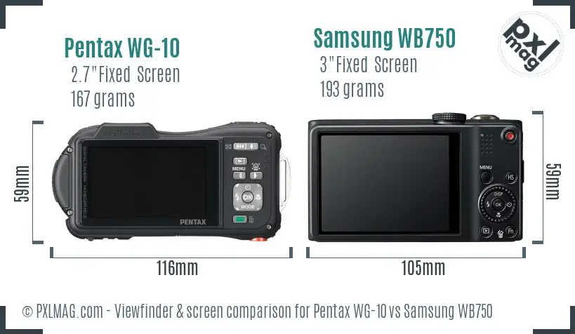 Pentax WG-10 vs Samsung WB750 Screen and Viewfinder comparison