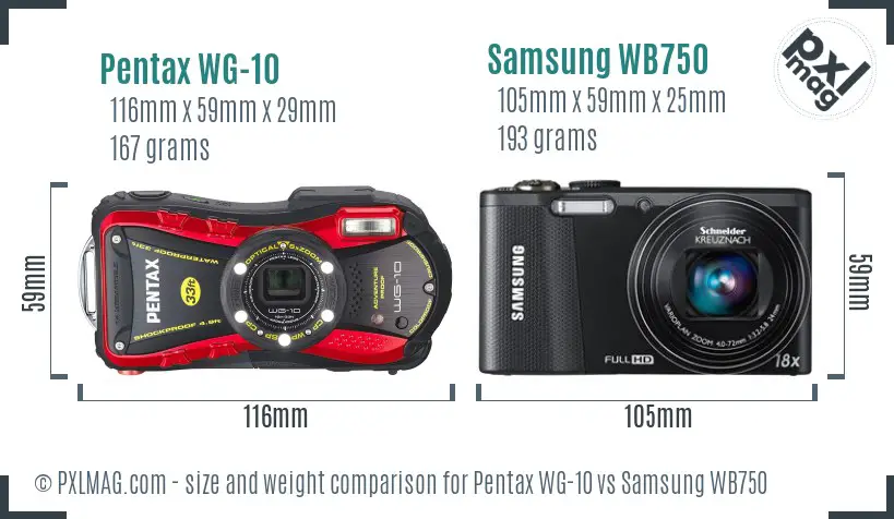 Pentax WG-10 vs Samsung WB750 size comparison