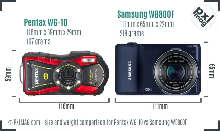 Pentax WG-10 vs Samsung WB800F size comparison