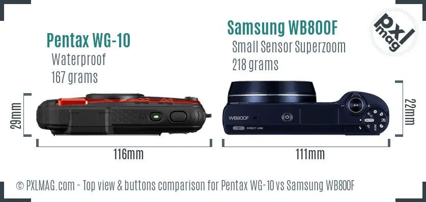 Pentax WG-10 vs Samsung WB800F top view buttons comparison