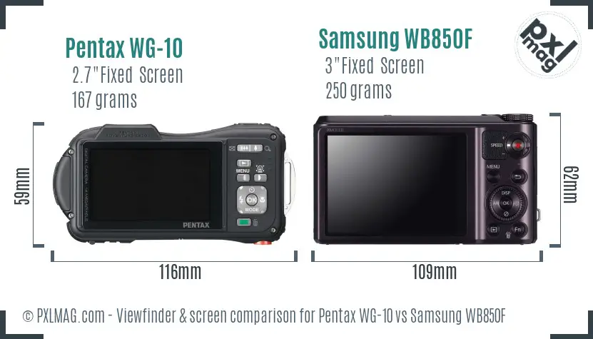 Pentax WG-10 vs Samsung WB850F Screen and Viewfinder comparison
