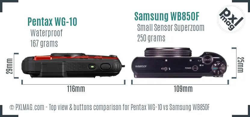 Pentax WG-10 vs Samsung WB850F top view buttons comparison