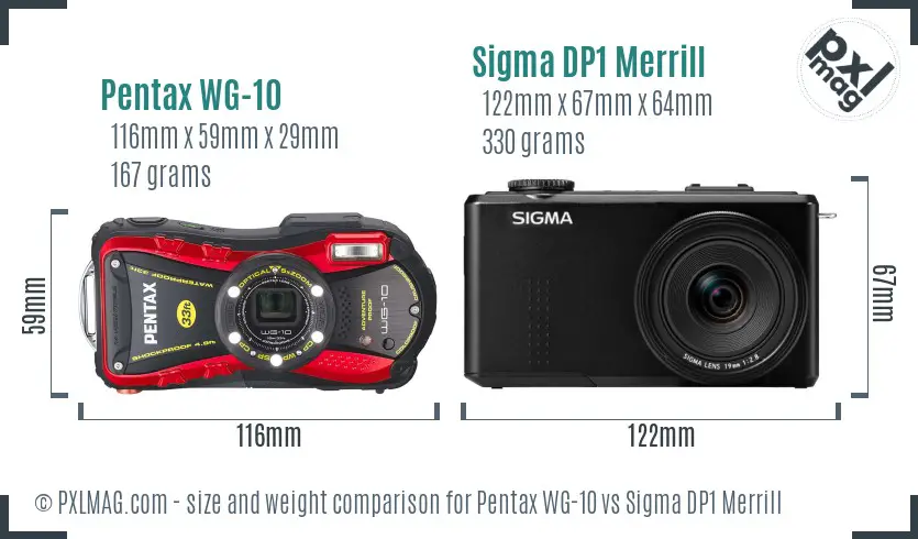 Pentax WG-10 vs Sigma DP1 Merrill size comparison