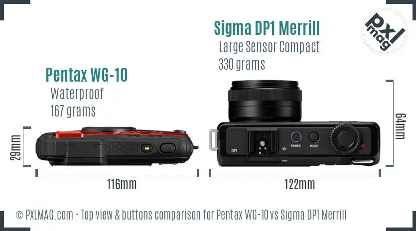 Pentax WG-10 vs Sigma DP1 Merrill top view buttons comparison