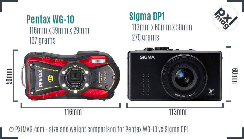 Pentax WG-10 vs Sigma DP1 size comparison