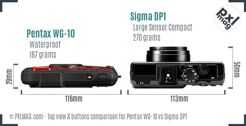 Pentax WG-10 vs Sigma DP1 top view buttons comparison