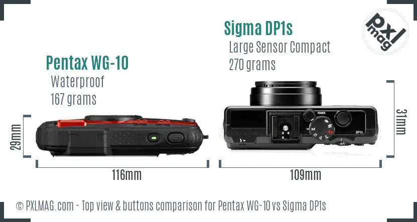 Pentax WG-10 vs Sigma DP1s top view buttons comparison