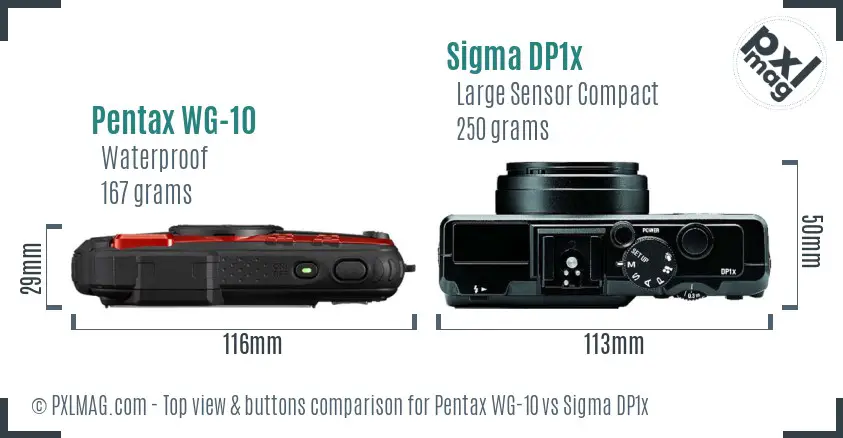 Pentax WG-10 vs Sigma DP1x top view buttons comparison