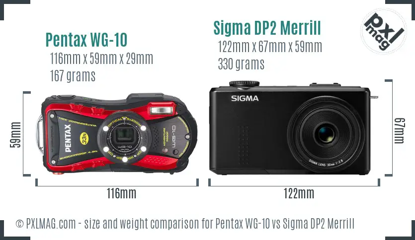 Pentax WG-10 vs Sigma DP2 Merrill size comparison