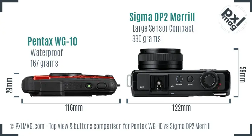 Pentax WG-10 vs Sigma DP2 Merrill top view buttons comparison