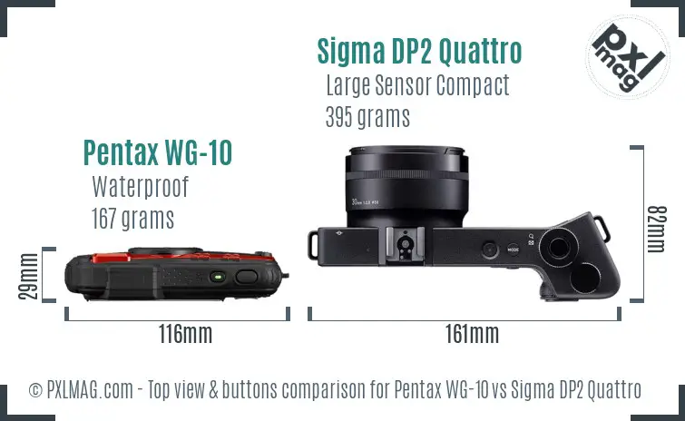 Pentax WG-10 vs Sigma DP2 Quattro top view buttons comparison