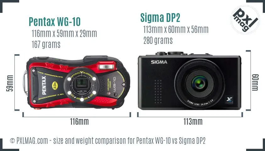 Pentax WG-10 vs Sigma DP2 size comparison