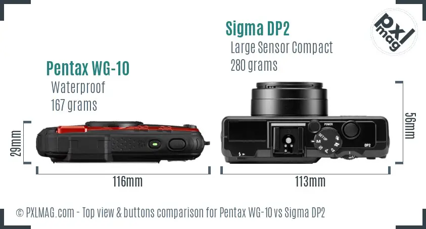 Pentax WG-10 vs Sigma DP2 top view buttons comparison