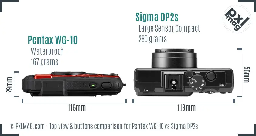Pentax WG-10 vs Sigma DP2s top view buttons comparison