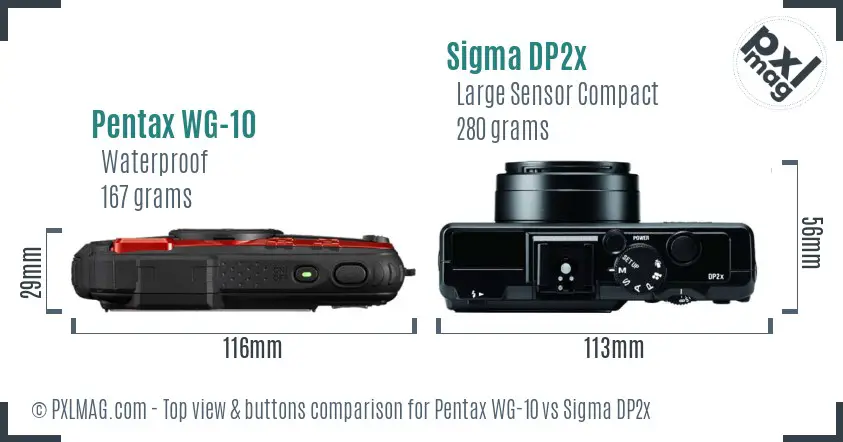 Pentax WG-10 vs Sigma DP2x top view buttons comparison