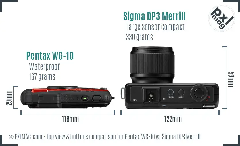 Pentax WG-10 vs Sigma DP3 Merrill top view buttons comparison