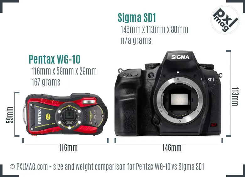 Pentax WG-10 vs Sigma SD1 size comparison