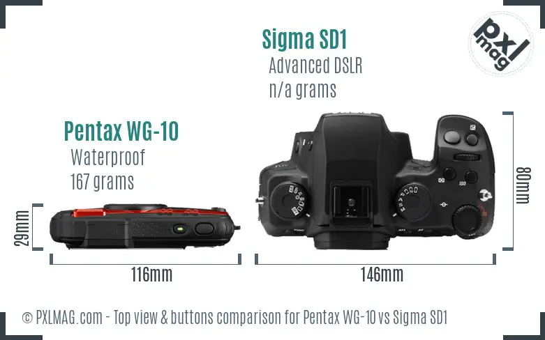 Pentax WG-10 vs Sigma SD1 top view buttons comparison