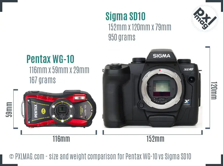 Pentax WG-10 vs Sigma SD10 size comparison