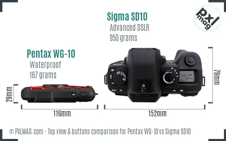 Pentax WG-10 vs Sigma SD10 top view buttons comparison