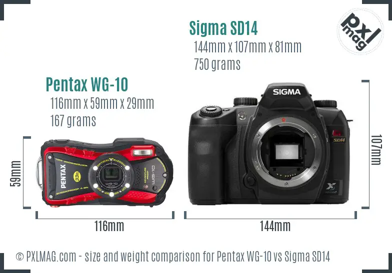 Pentax WG-10 vs Sigma SD14 size comparison