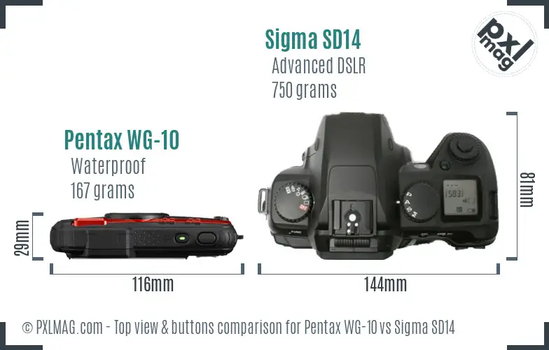 Pentax WG-10 vs Sigma SD14 top view buttons comparison
