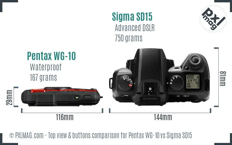 Pentax WG-10 vs Sigma SD15 top view buttons comparison
