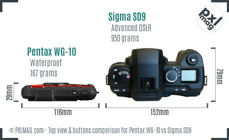 Pentax WG-10 vs Sigma SD9 top view buttons comparison